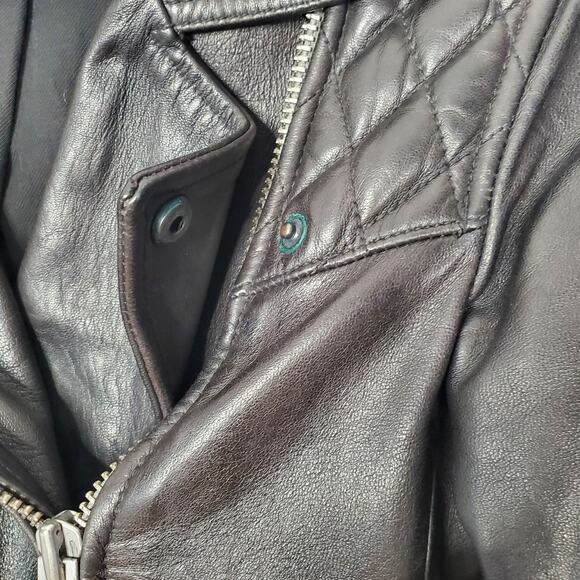 AllSaints Conroy Quilted Leather Zip Biker Jacket Black Asymmetric Size US 4 - Picture 9 of 11